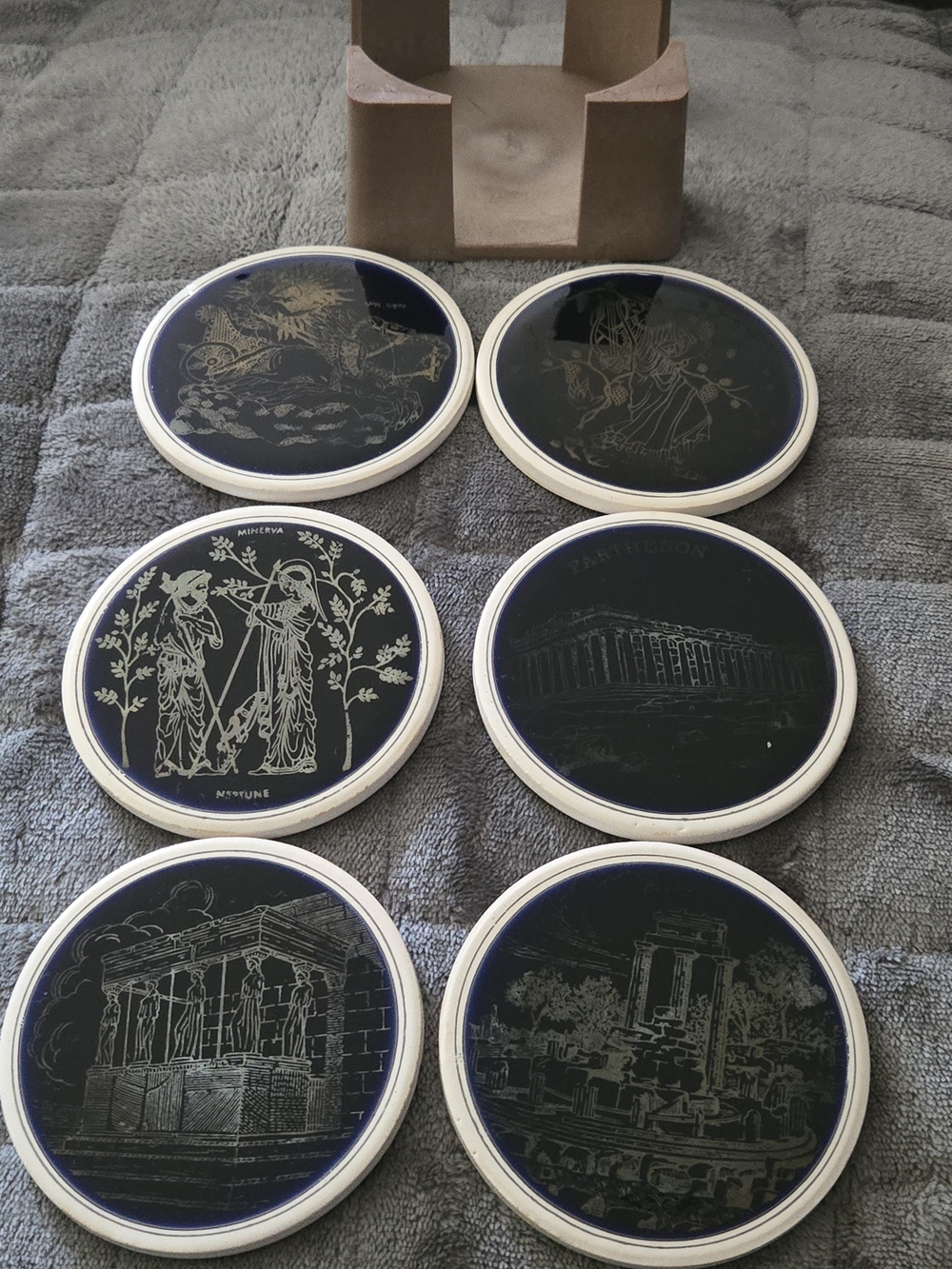 Set of Six Blue and White Decorative Ceramic Coasters